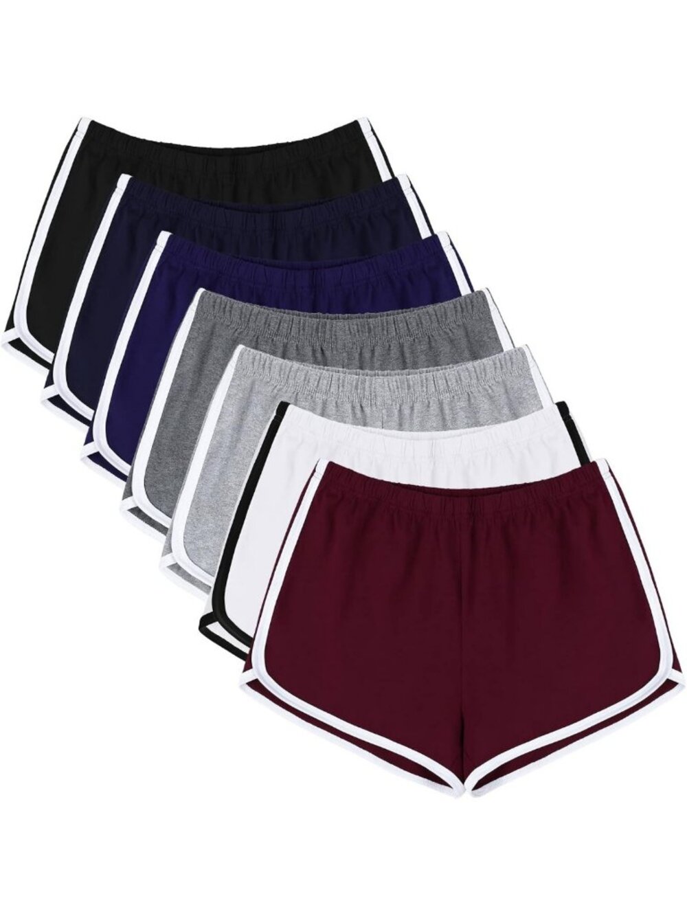 7 Pack Women's Cotton Dolphin Booty Athletic Shorts for Yoga, Gym & Running